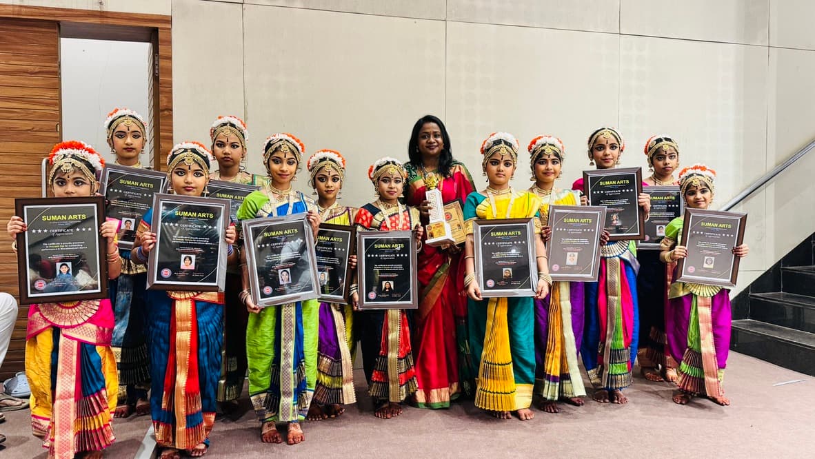 Young dancer performing classical Bharatanatyam Alarippu piece